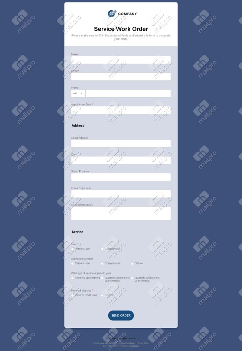 Service Work Order Ticket