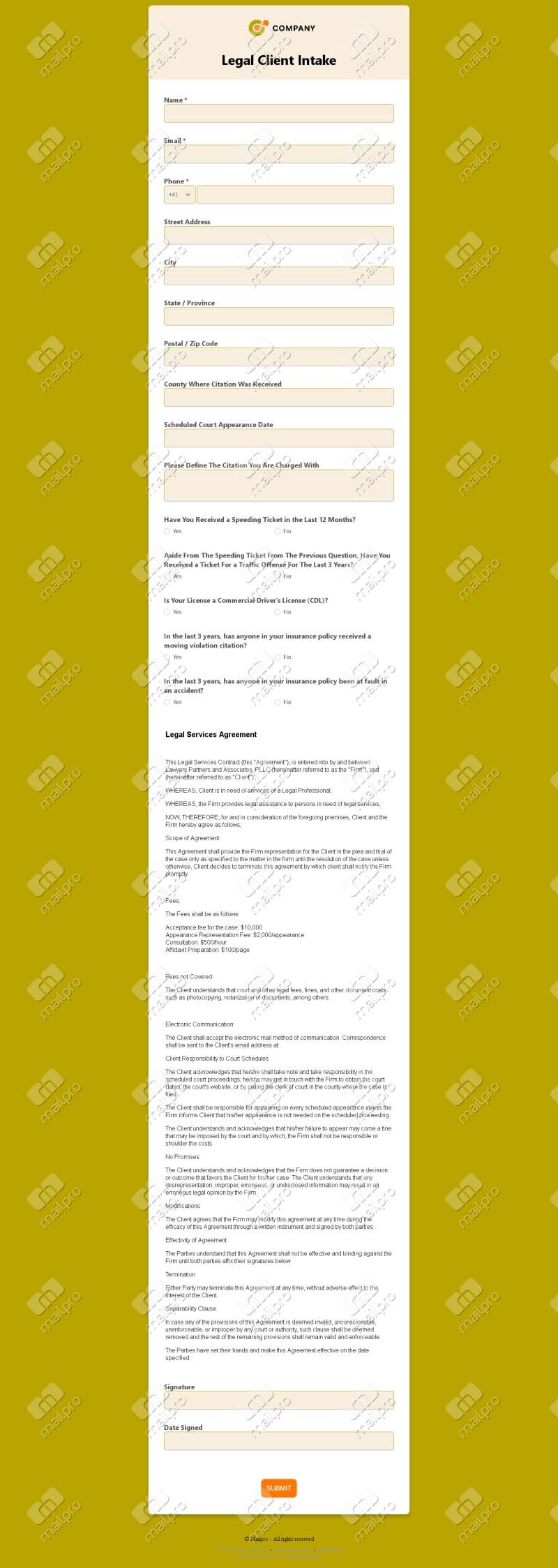 Legal Client Intake Form