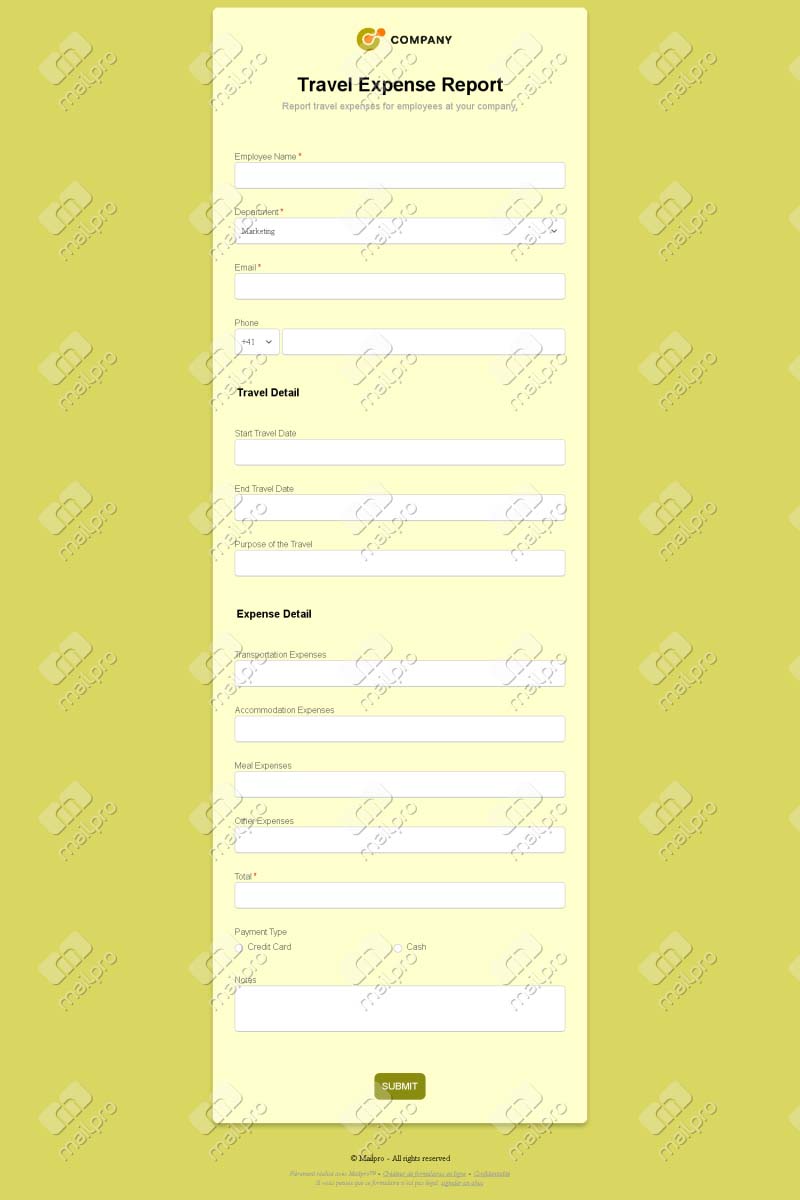 Travel Expense Report Form