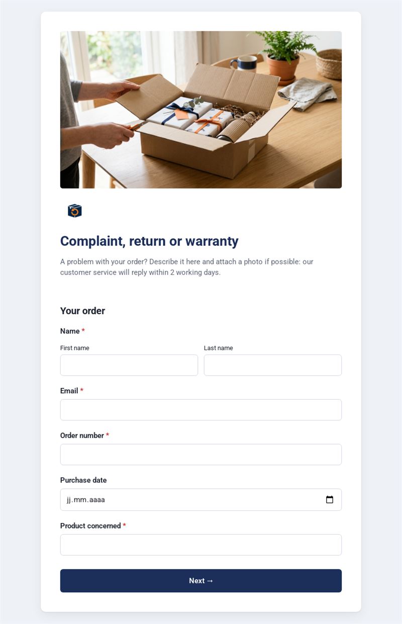 Complaint, return or warranty