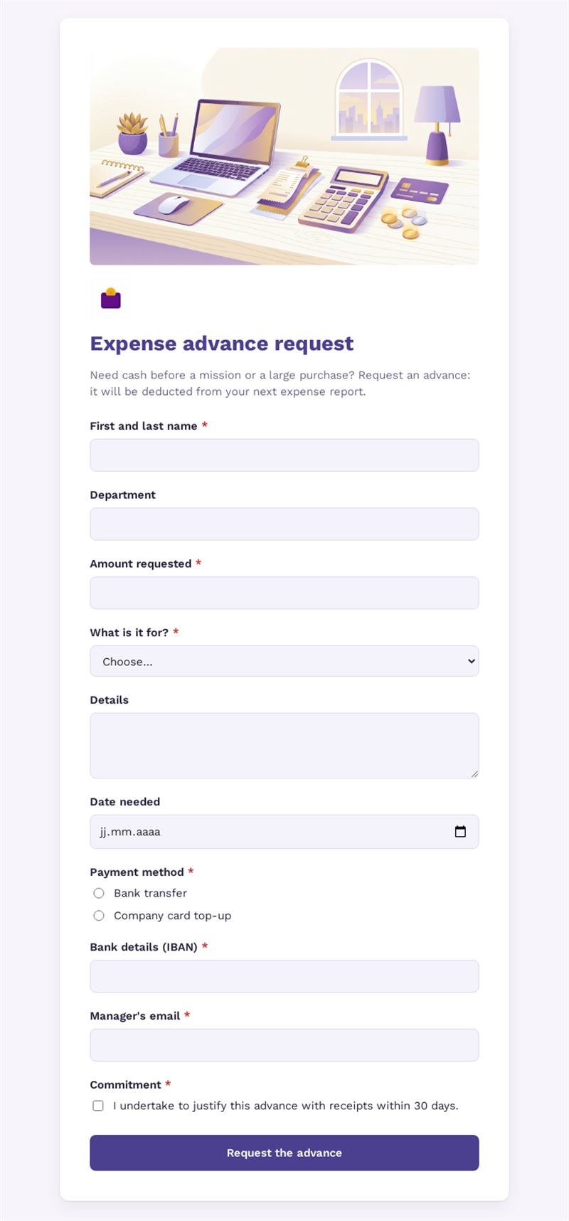 Expense advance request