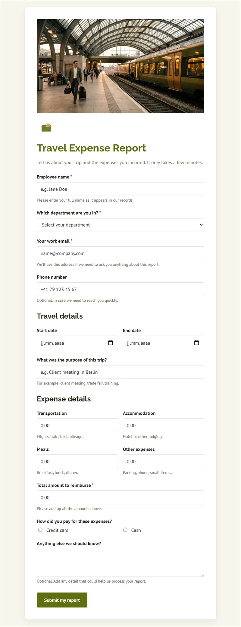 Travel Expense Report Form