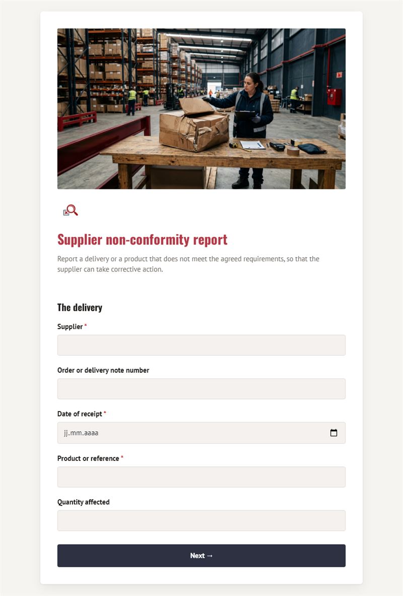 Supplier non-conformity report