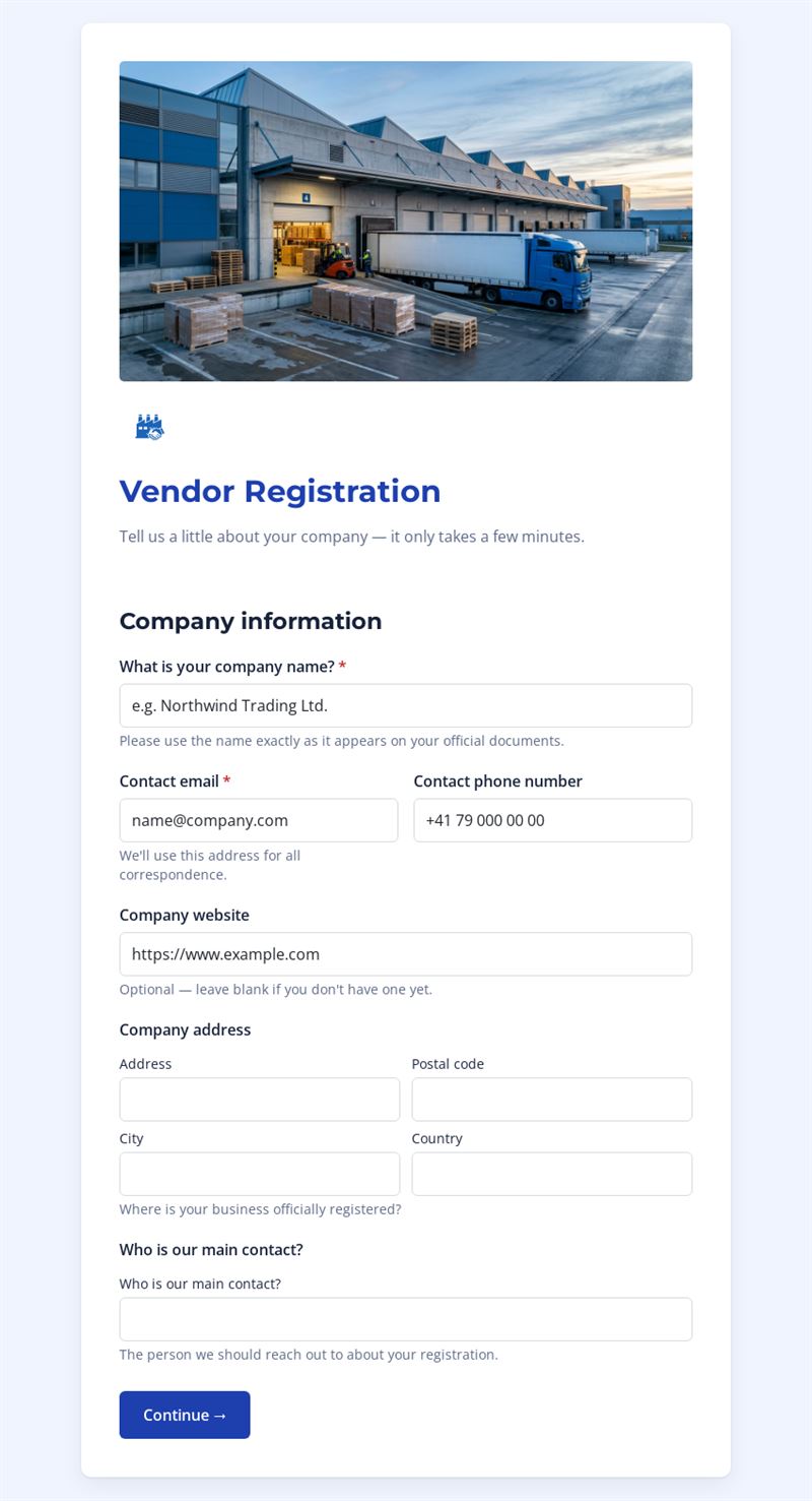 Streamlined Vendor Registration Form