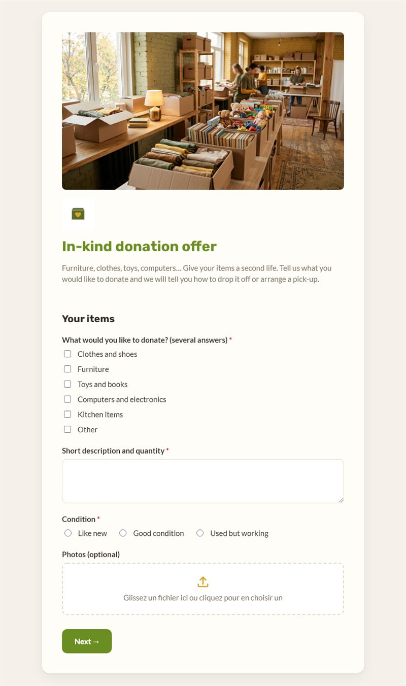 In-kind donation offer