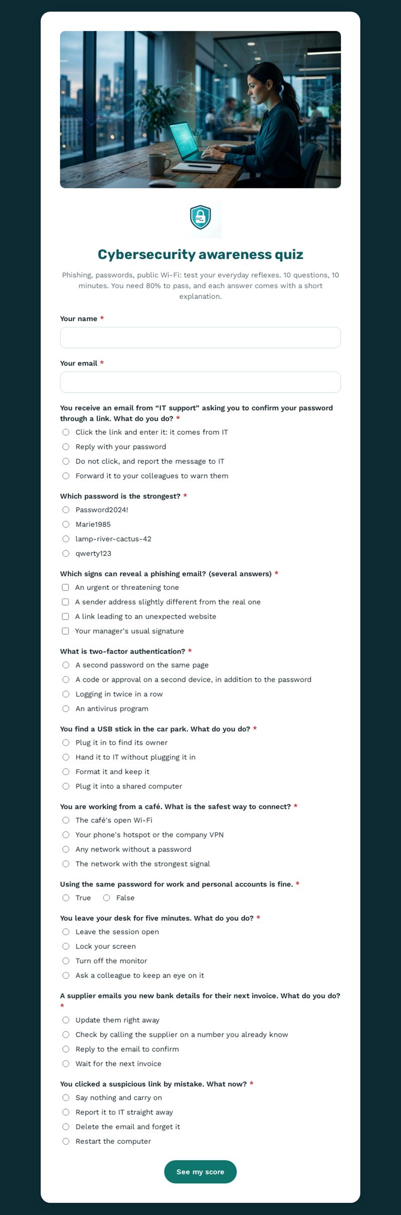 Cybersecurity awareness quiz