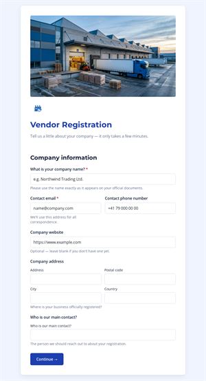 Streamlined Vendor Registration Form