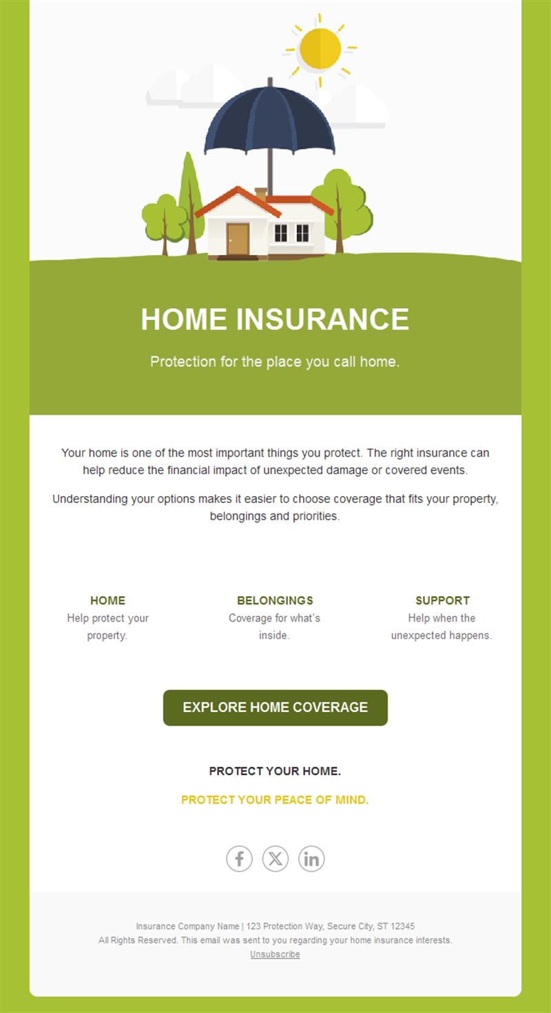Green home insurance email template