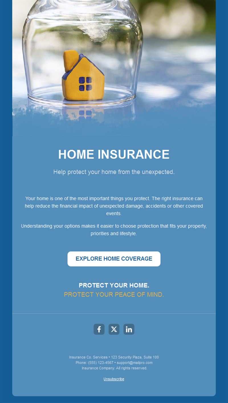 Blue home insurance email template
