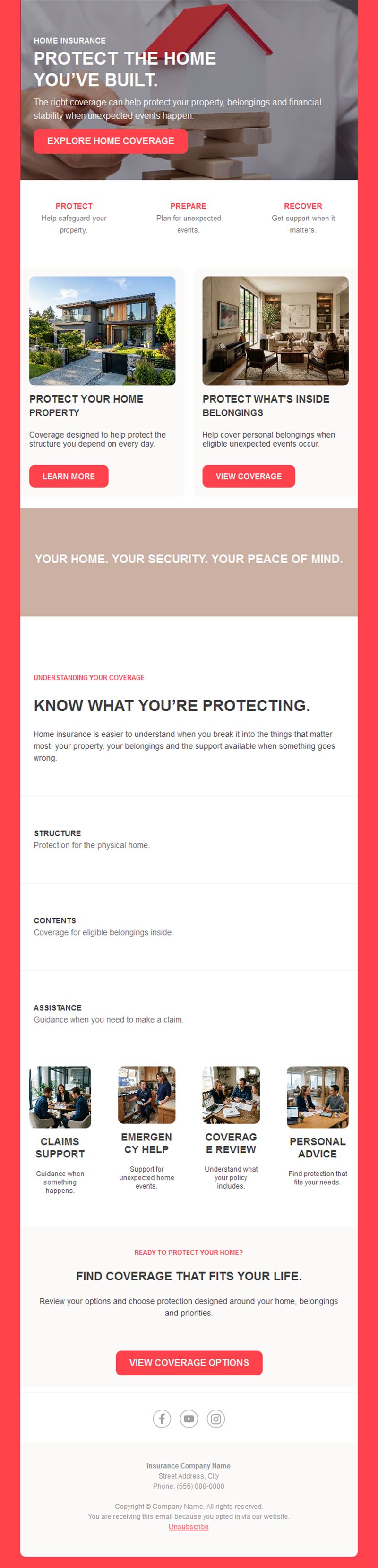 Home insurance newsletter in red