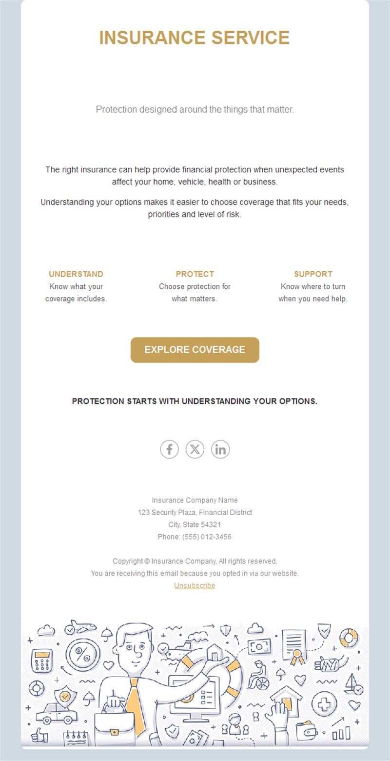 Insurance service email with illustration