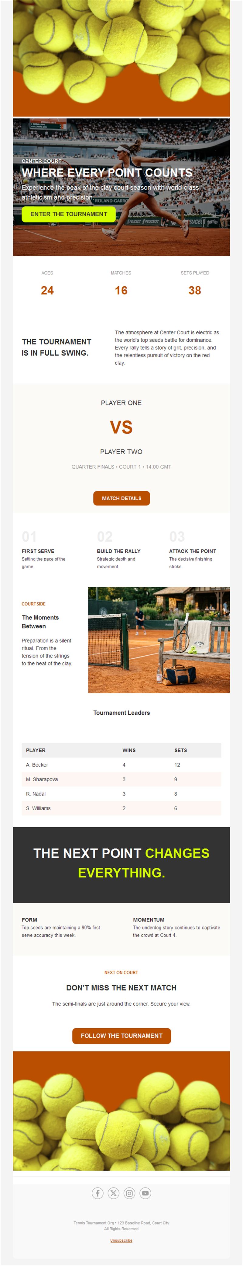 Tennis tournament match details email