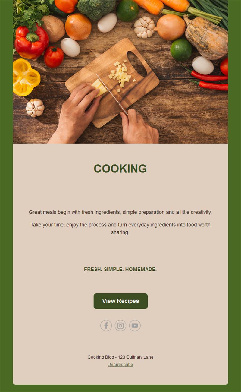 Green fresh homemade cooking email