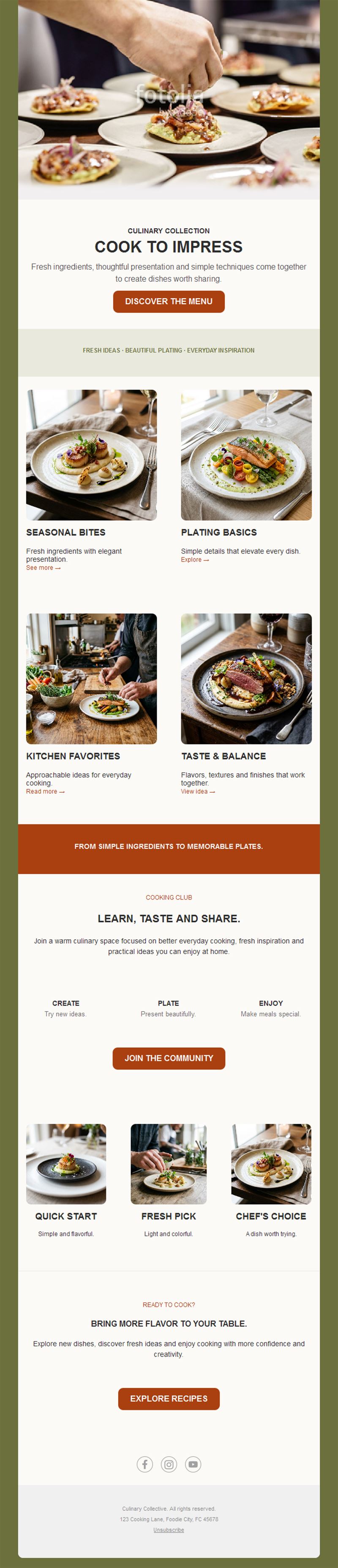 Restaurant menu and plating newsletter