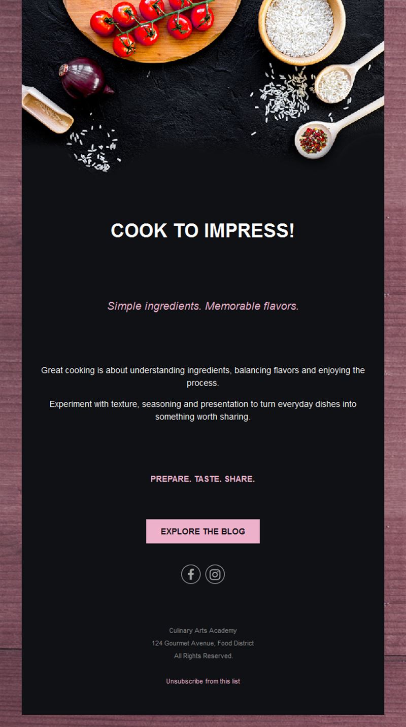 Dark cooking class email template