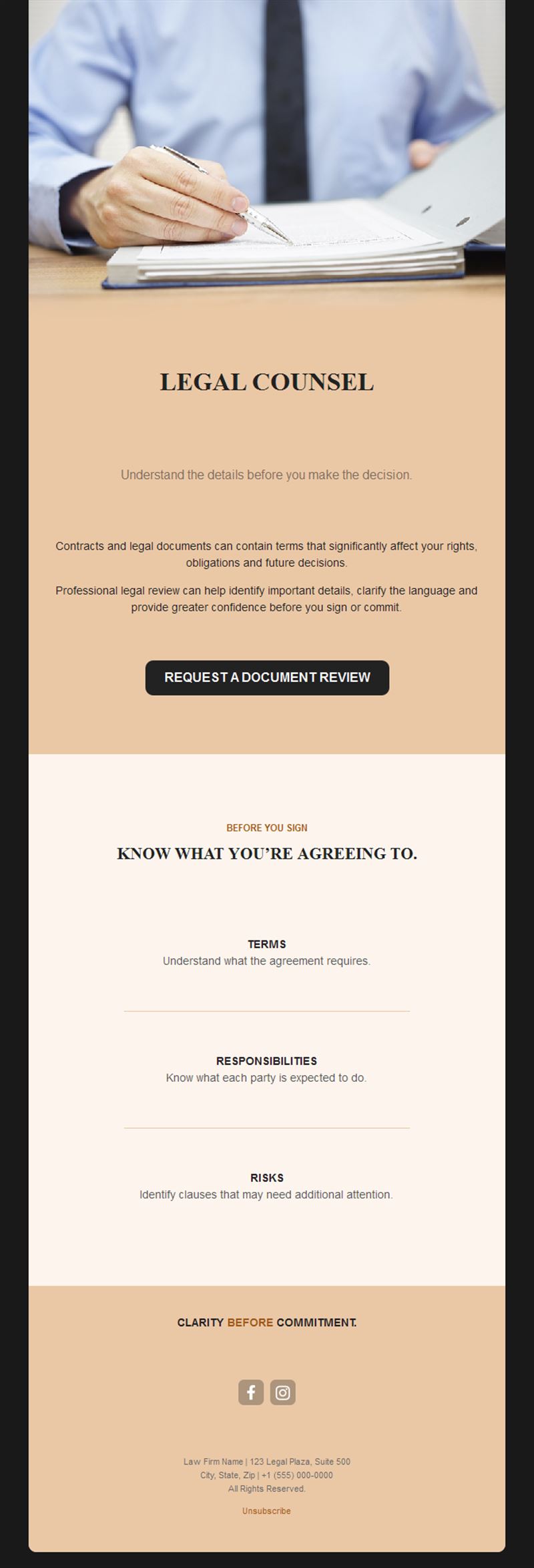 Contract review legal email template