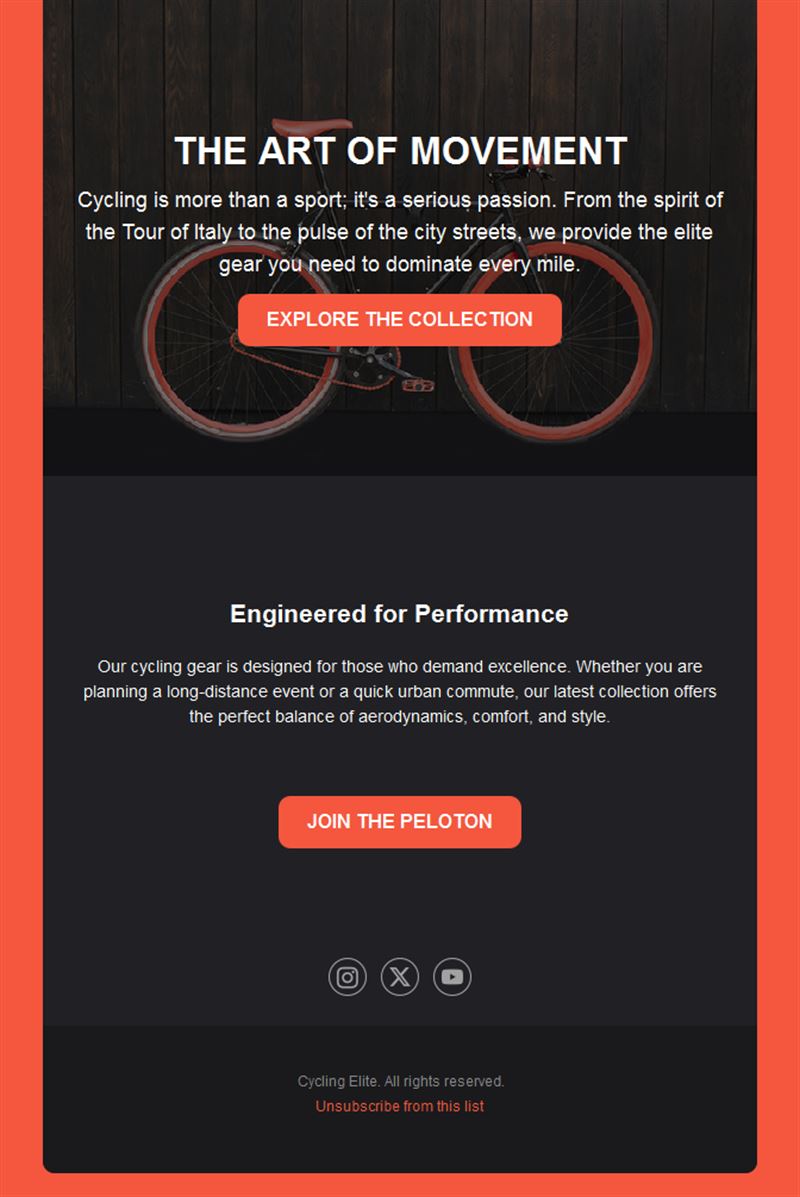 Performance cycling gear collection email