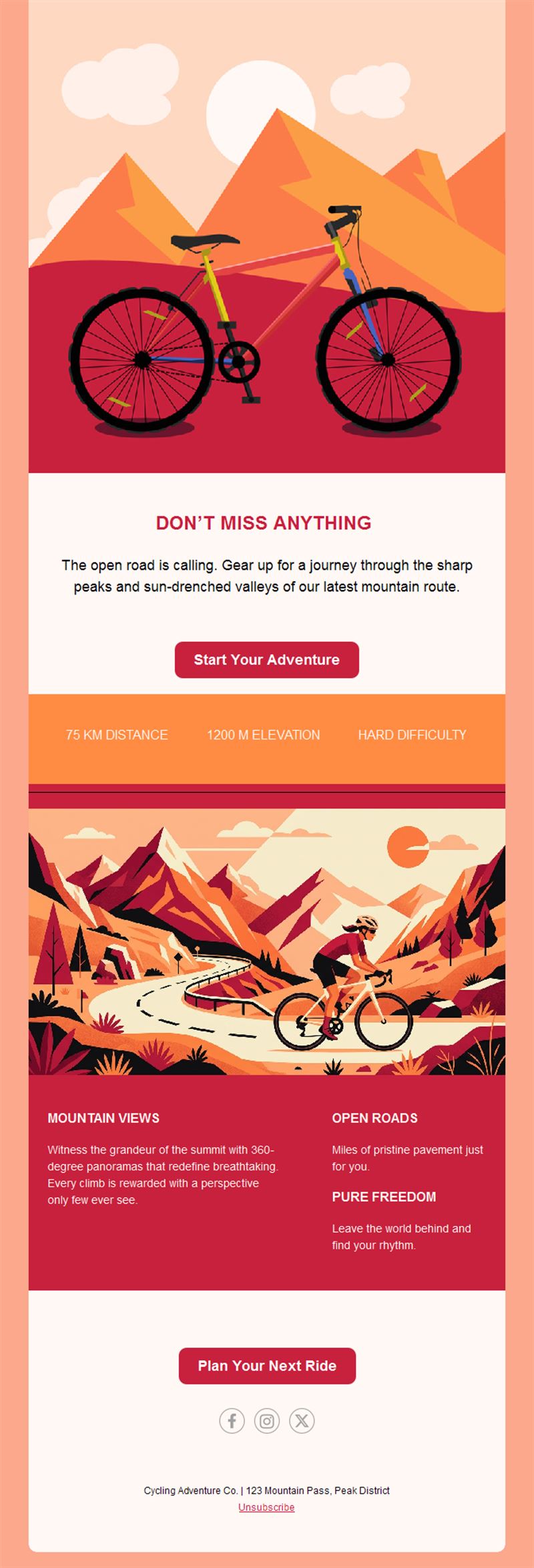 Illustrated mountain bike adventure email