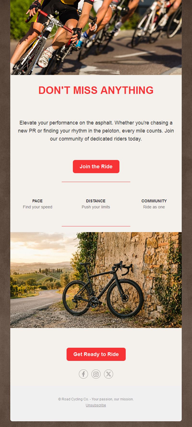 Road cycling club ride invitation email
