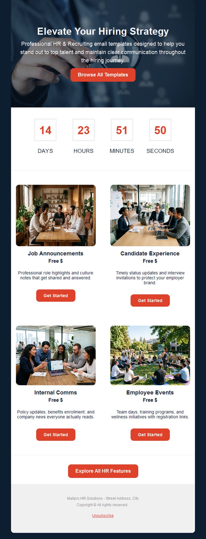 HR email templates showcase with countdown