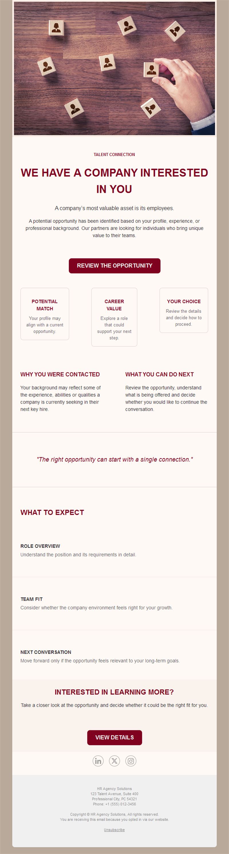 Headhunter outreach email template