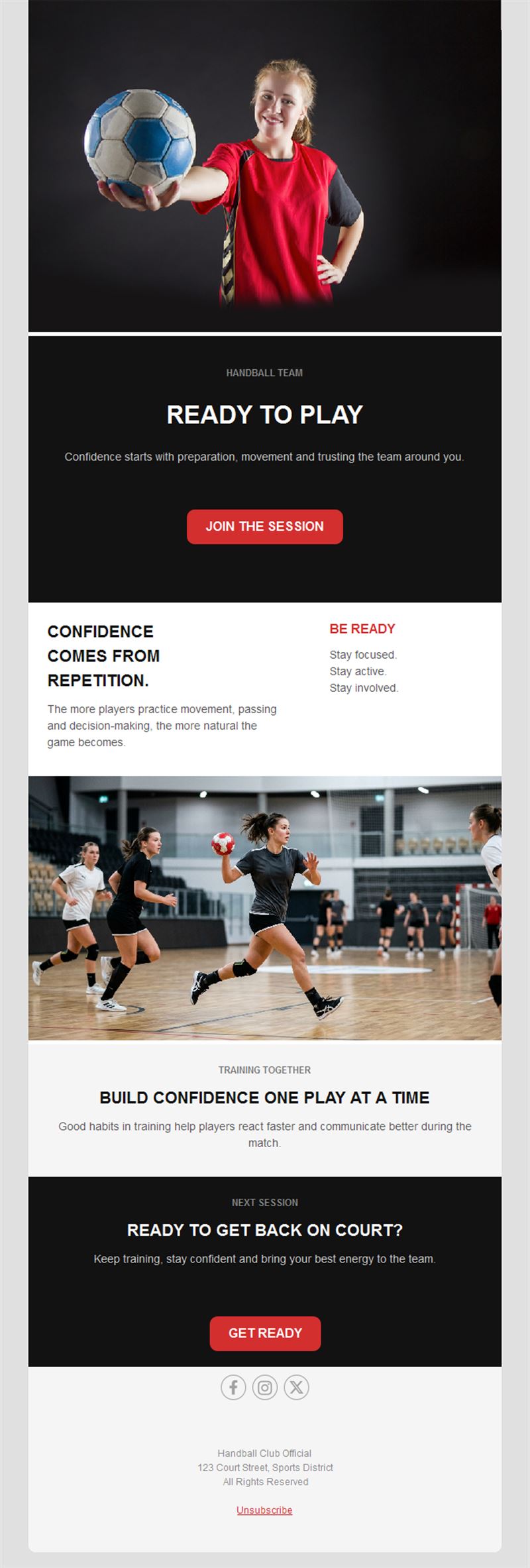 Handball training session email