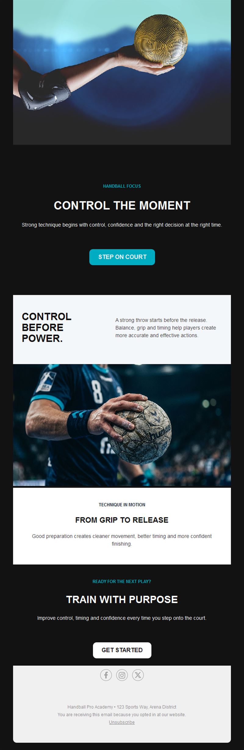 Handball technique email template