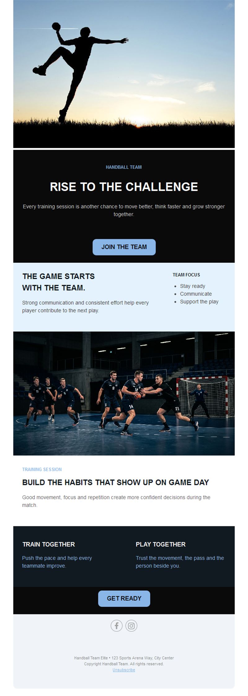 Handball team recruitment email