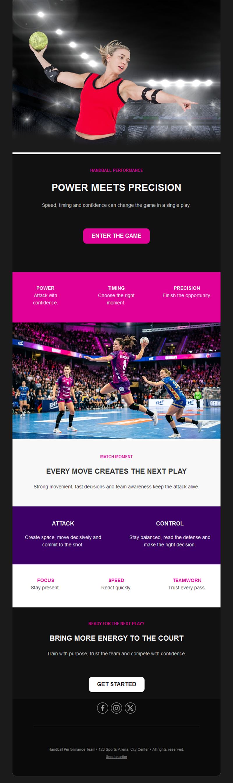 Women's handball team email template