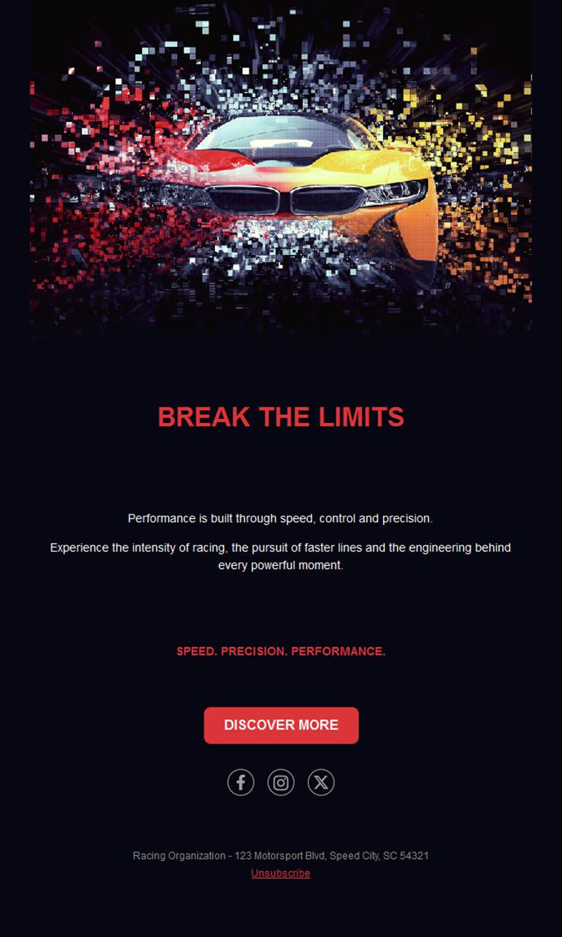 Supercar racing email template