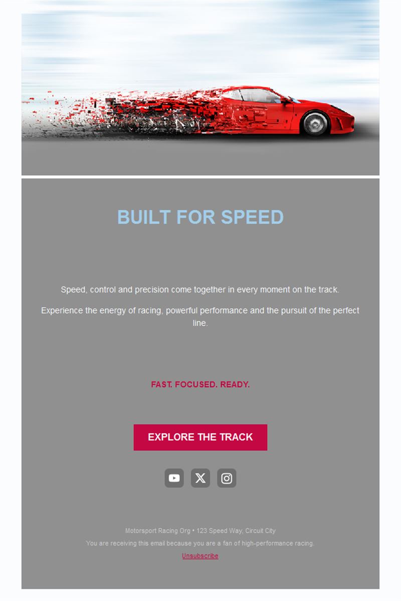 Red sports car racing email template