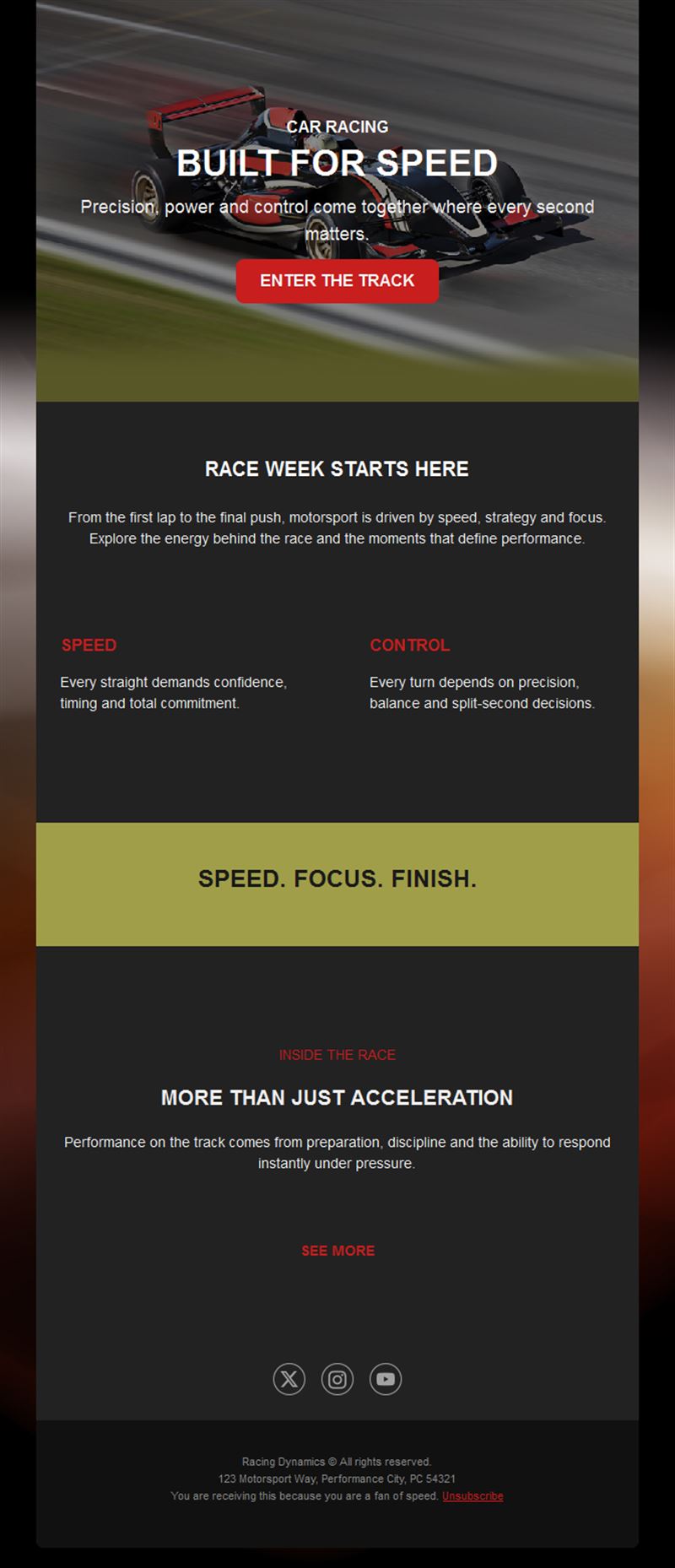 Car racing race week email template