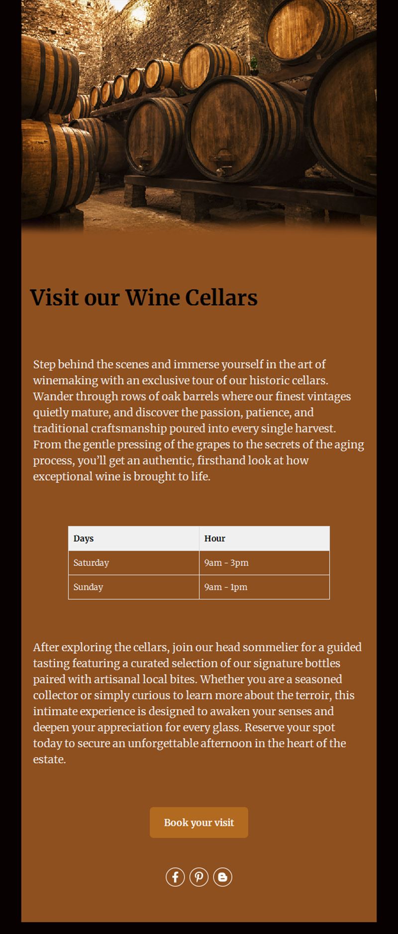 Wine cellar tour invitation email
