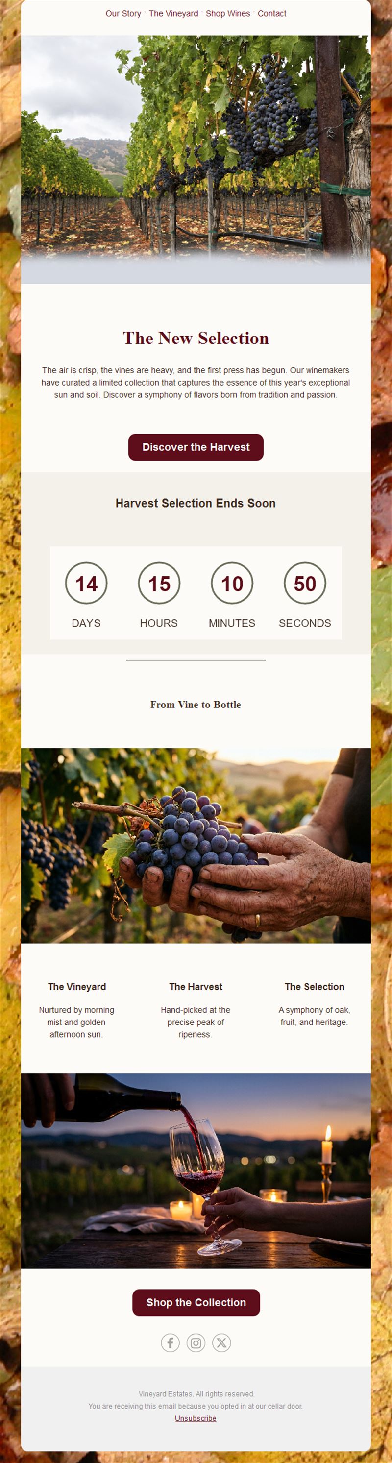 Harvest wine selection email countdown