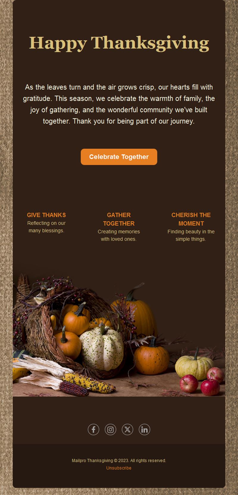 Harvest cornucopia Thanksgiving email