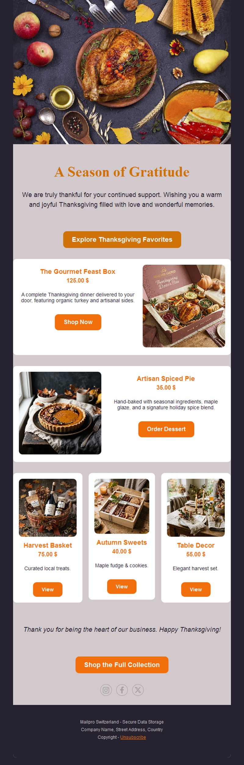 Gourmet Thanksgiving products email