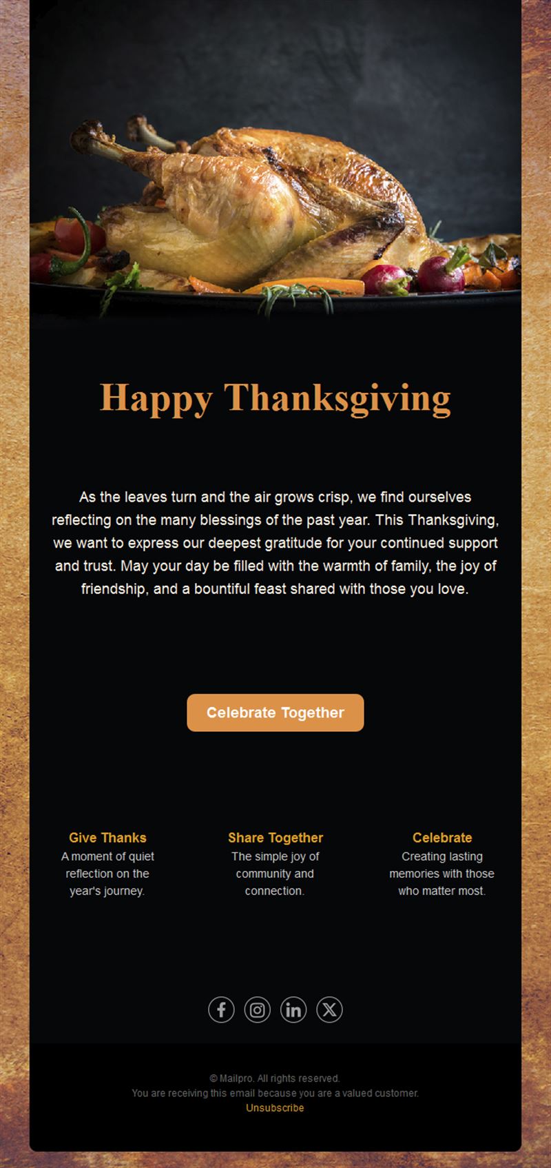 Roast turkey Thanksgiving greeting email