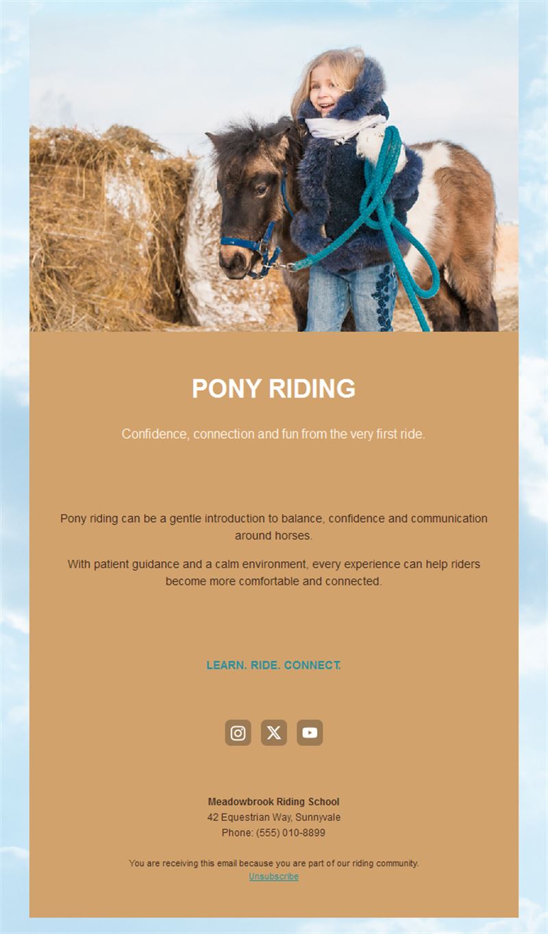 Pony riding lessons email for kids