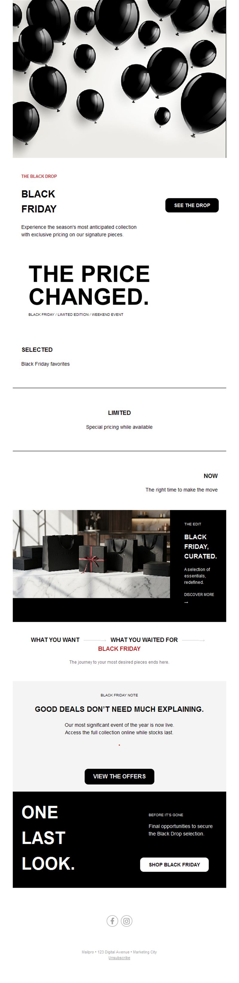 Minimal black and white Black Friday email
