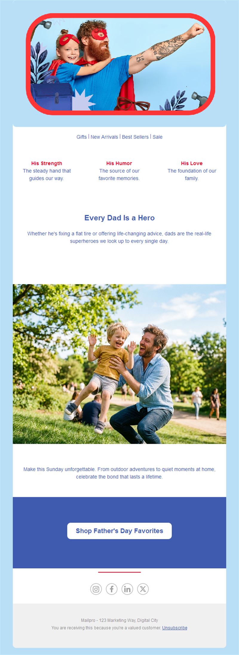 Superhero dad Father's Day email