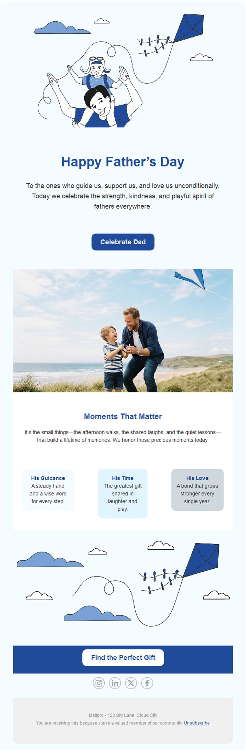 Father's Day greetings email with kite
