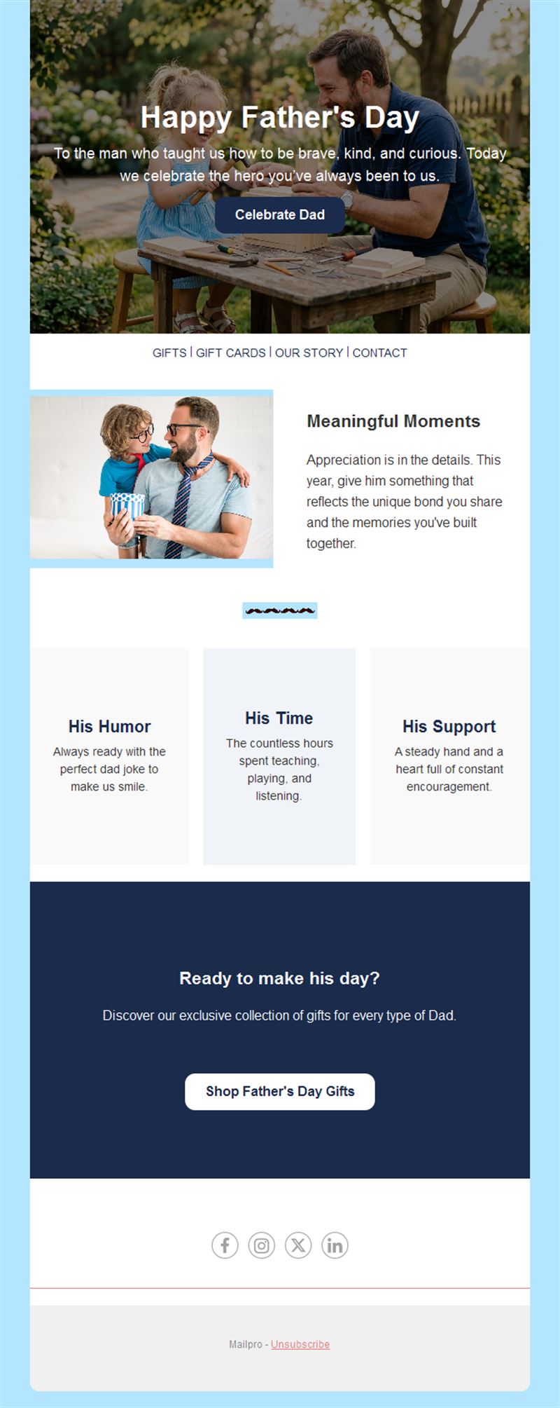 Father's Day gift email with dad's qualities