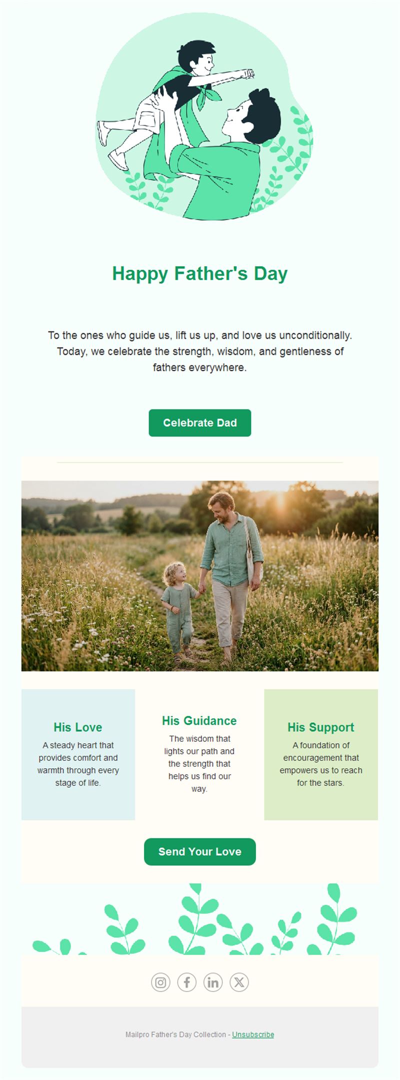 Green illustrated Father's Day email