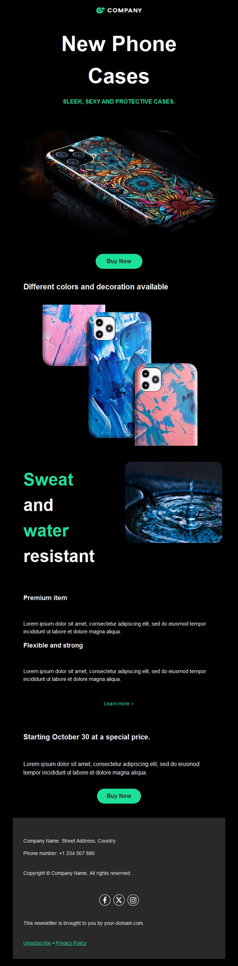 Phone case product spotlight email