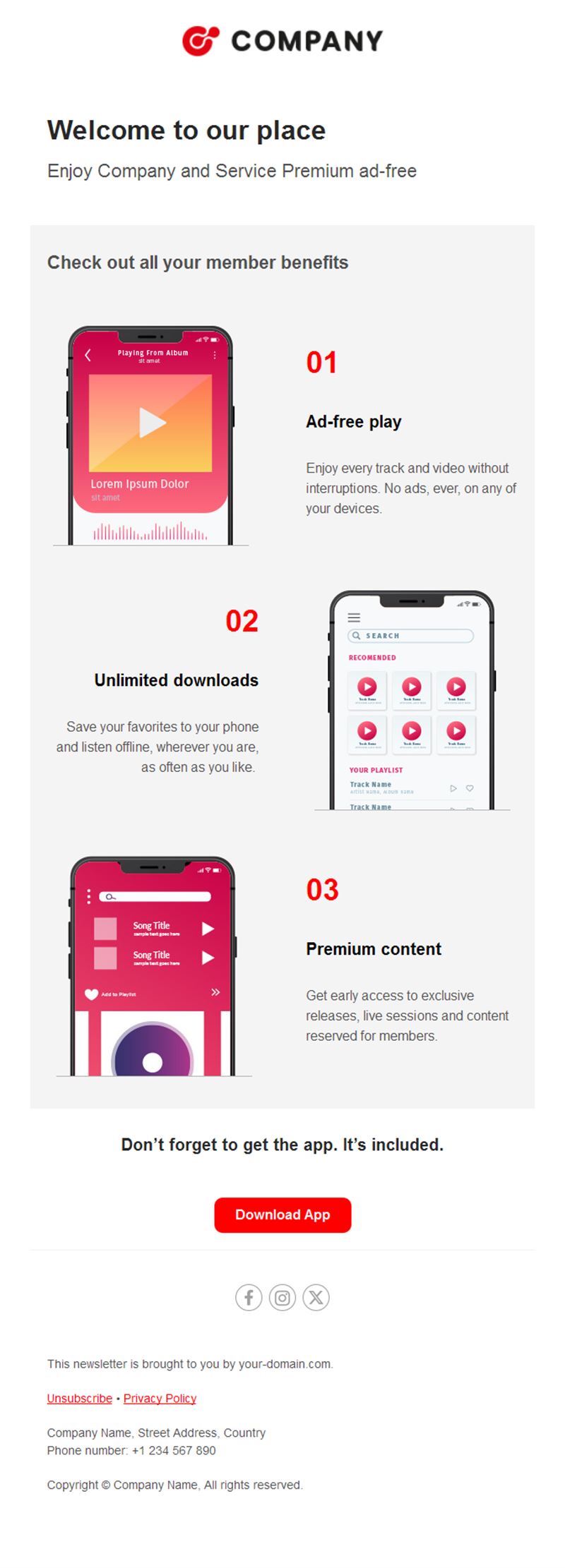 App member benefits welcome email