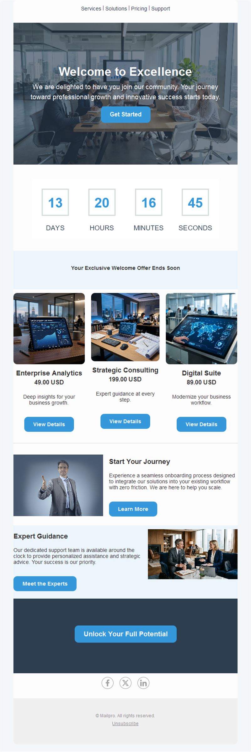 B2B welcome offer email with countdown