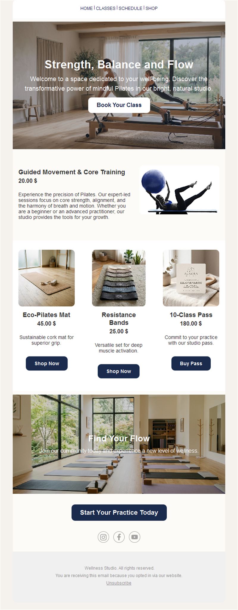 Pilates studio shop and classes email