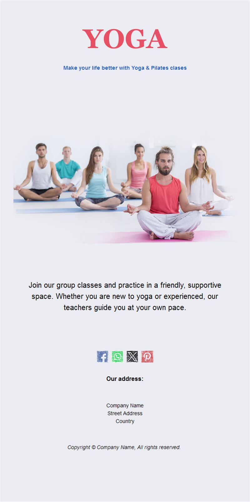 Group yoga class email template