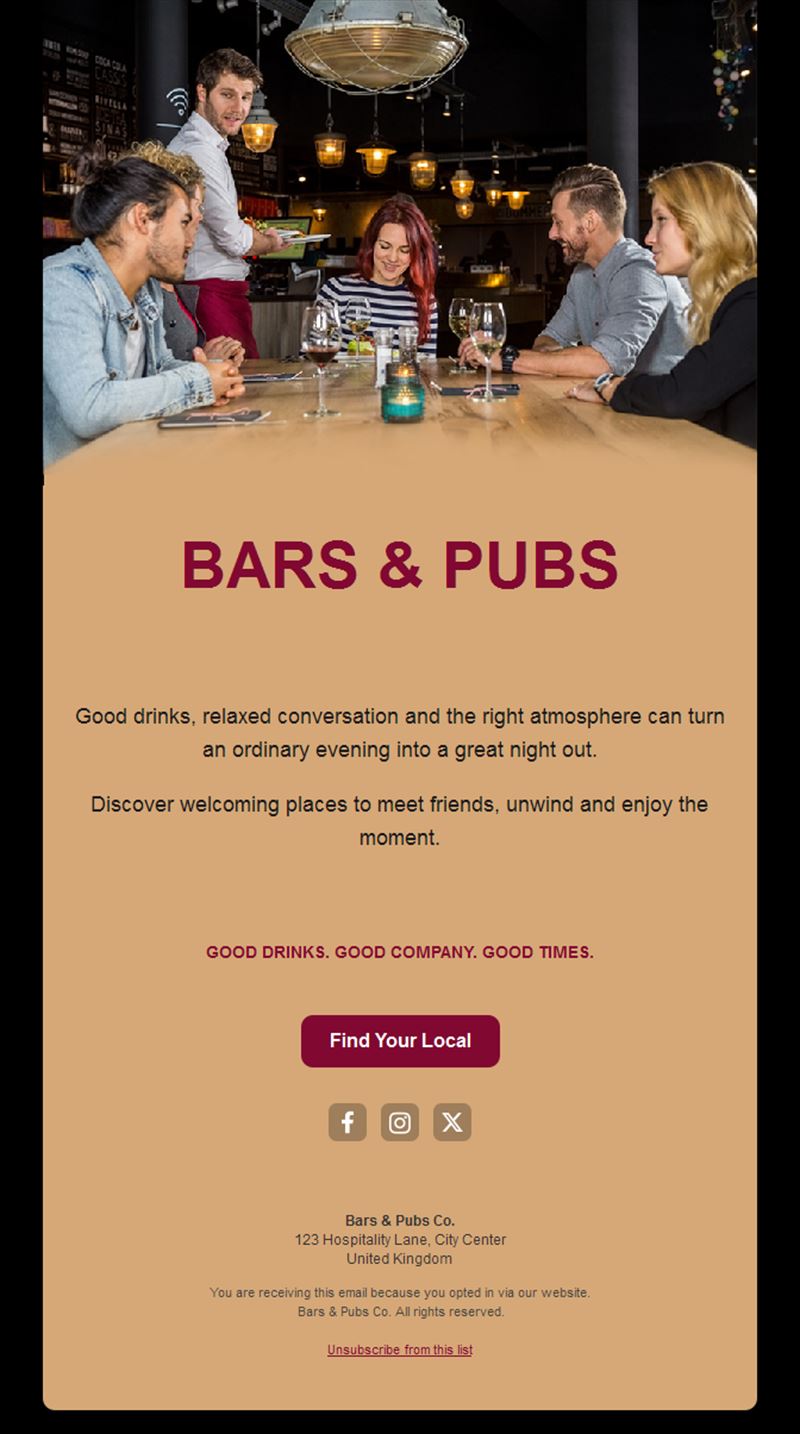 Neighborhood bar email template