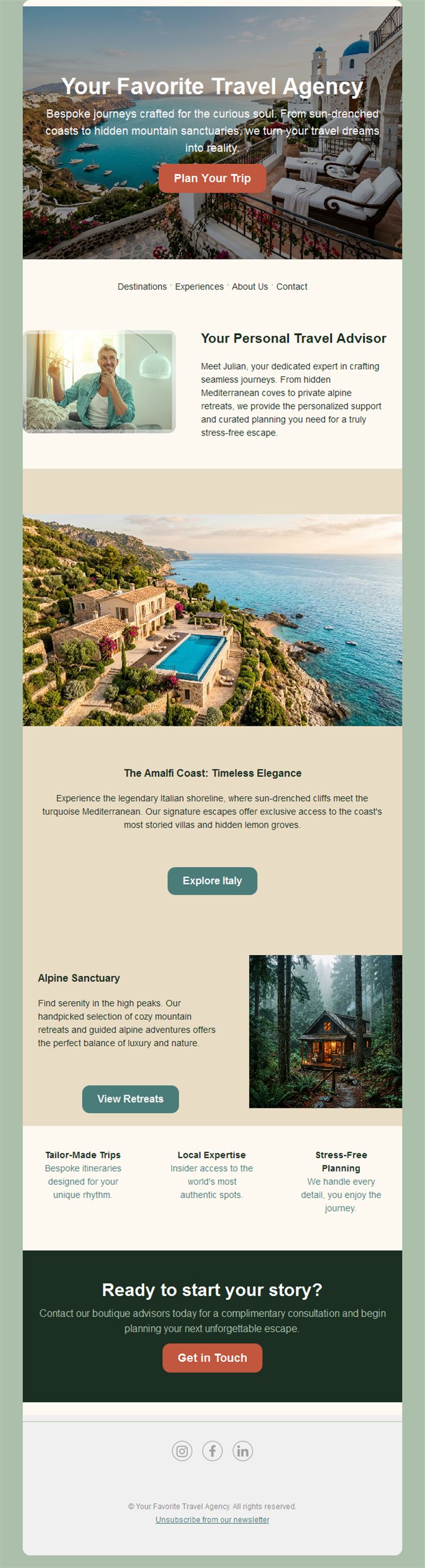 Personal travel advisor email template